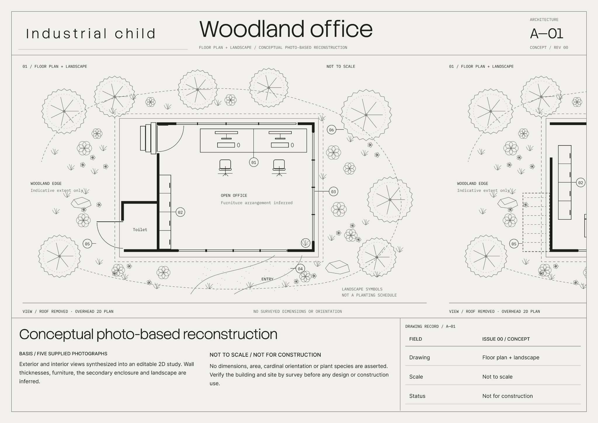 Industrial Child — Woodland office architectural concept drawing
